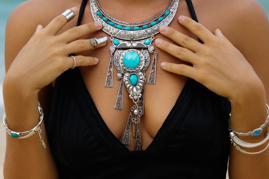 Silver and turquoise necklace and bracelets